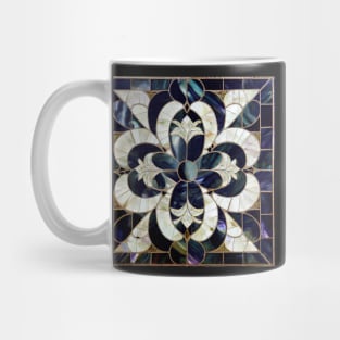 Mother of Pearl Mosaic Flower Design - Blue, Purple, and White Mug